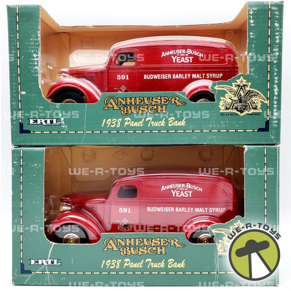 Anheuser Busch Lot of 2 Red 1938 Panel Truck Bank 1:25 Scale Die Cast ERTL NEW