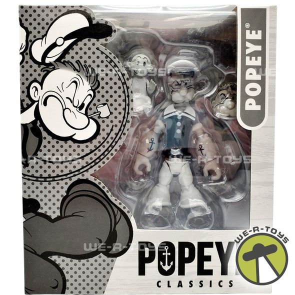 Popeye Classics Figure Popeye The Sailor Man Action Figure Black and White NRFP