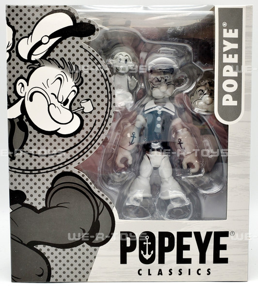 Popeye Classics Figure Popeye The Sailor Man Action Figure Black and White NRFP