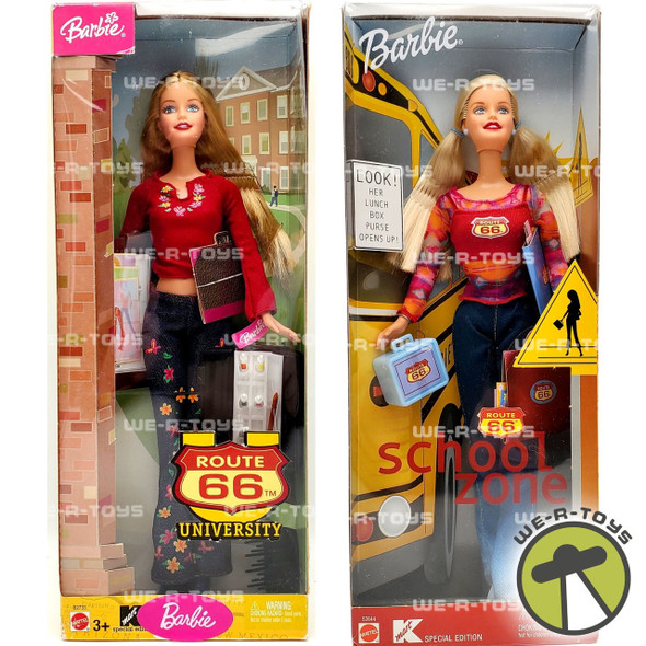 Barbie Lot of 2 Barbie School Zone and University Artist Student Route 66 Dolls NRFB
