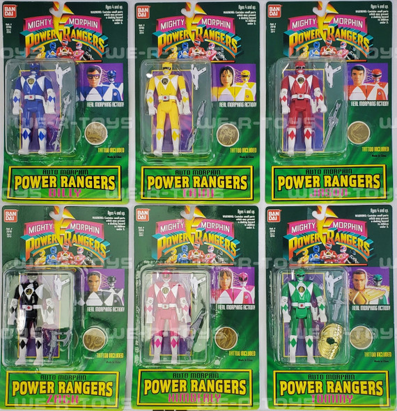 Power Rangers Lot of 6 Mighty Morphin Power Rangers Action Figures w/ Tattoo 1994 Bandai NRFP