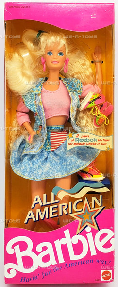All American Barbie Doll Reebok Edition 1990 Mattel 9423 NRFB