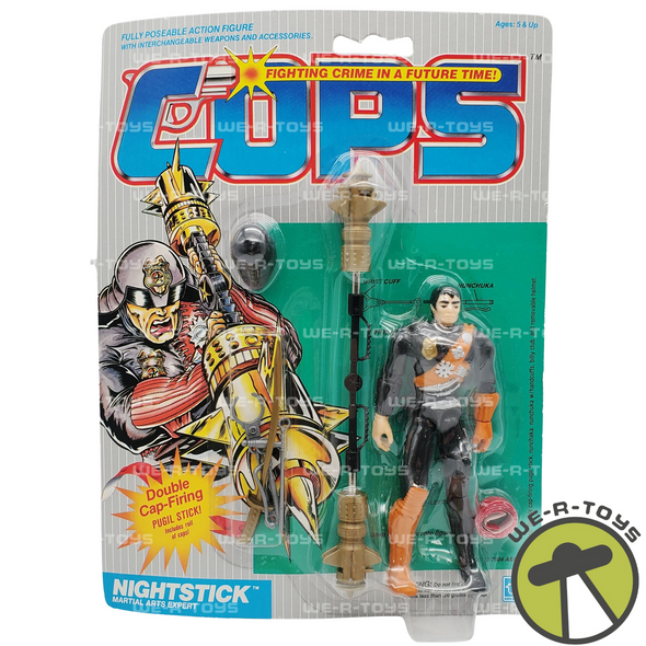 COPS Nightstick Action Figure w/ Cap-Firing Pugil Stick 1988 Hasbro 7713 NRFP