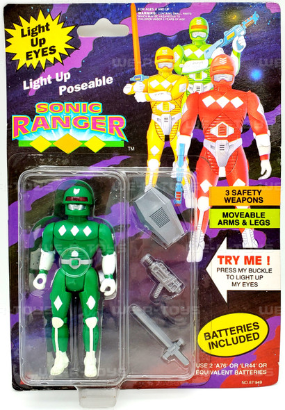 Light Up Eyes Poseable Green Sonic Ranger with Weapons Soma EToys 1994 NRFP