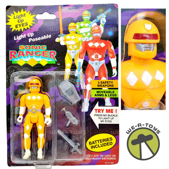 Light Up Eyes Poseable Yellow Sonic Ranger with Weapons Soma EToys 1994 NRFP