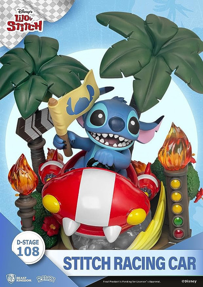 Disney Beast Kingdom Lilo & Stitch: Stitch Racing Car 6-Inch Statue No. DS-108 NEW 