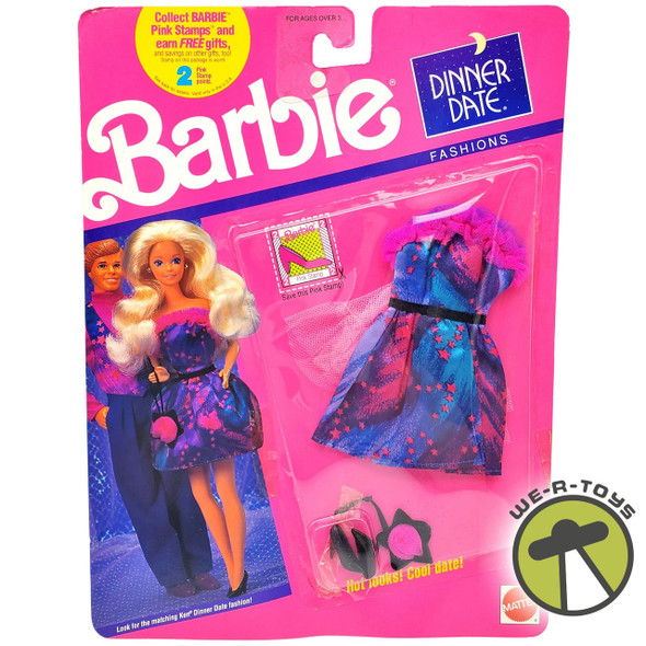 Barbie Dinner Date Fashion Set Blue with Pink Stars Dress, Bag, and Shoes NRFP
