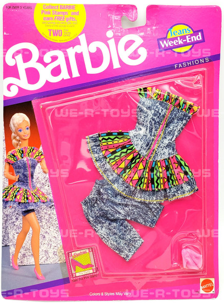 Barbie Jeans Week-End Denim Dress and Pants with Neon Pattern Fashion Set NRFP