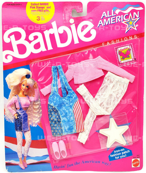 Barbie All American Acid Wash Over Skirt & Pink Crop Top 1990 Mattel NRFP