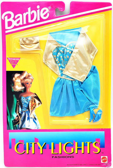 Barbie City Lights Fashions Blue and Gold Dress with Clutch & Shoes Mattel NRFP