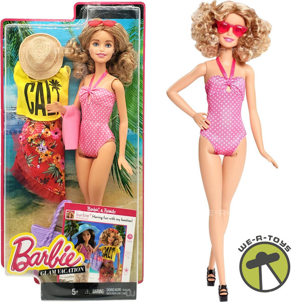 Barbie Glam Vacation Doll Pink Polka Dot Swimsuit 2015 Mattel DGY74