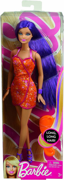 Barbie Hairtastic Orange Dress Long Purple Hair Doll 2012 Mattel Y9928