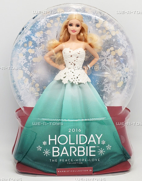 2016 Holiday Doll Barbie Doll Peace Hope Love Collection Aqua Gown Blonde Mattel