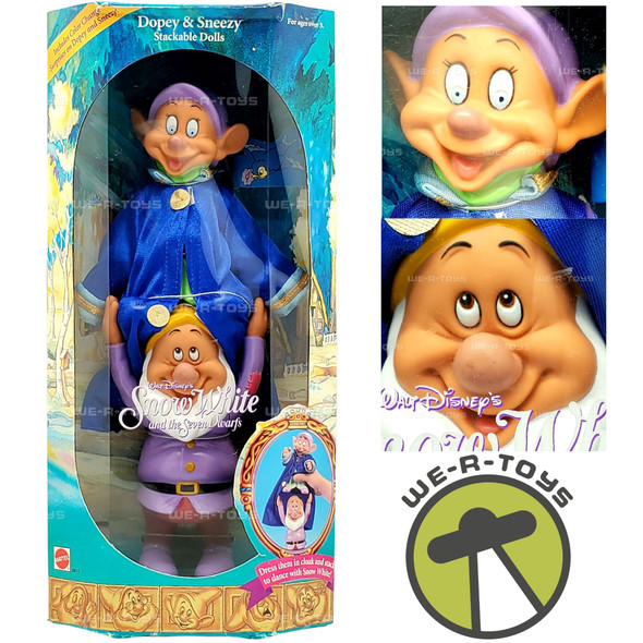 Disney's Dopey & Sneezy Stackable Dolls Snow White 1992 Mattel 0611