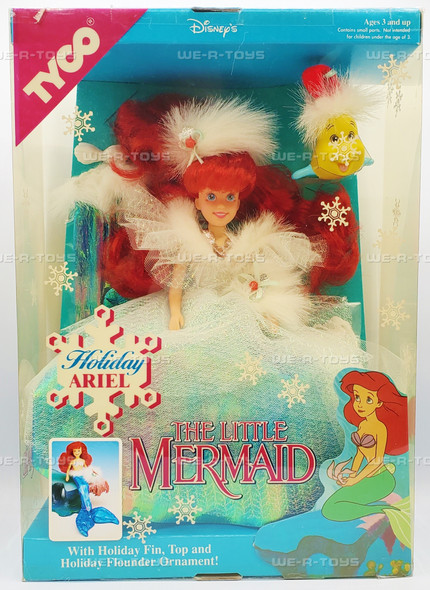 Disney The Little Mermaid Holiday Ariel Doll & Flounder Ornament Tyco 1811 NRFB