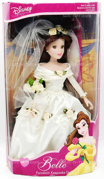 Disney Princess Wedding Dress Belle 16" Porcelain Doll Brass Key 2002 NRFB