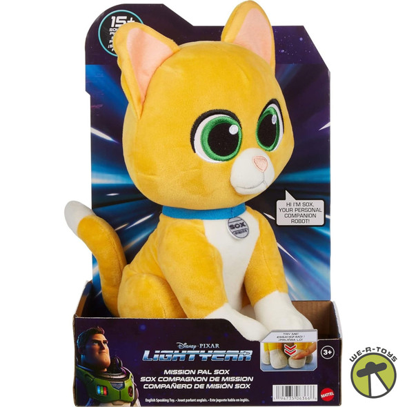 Disney Pixar Lightyear Sox Plush Cat Toy with Sound, 9-inch Mission Pal Mattel