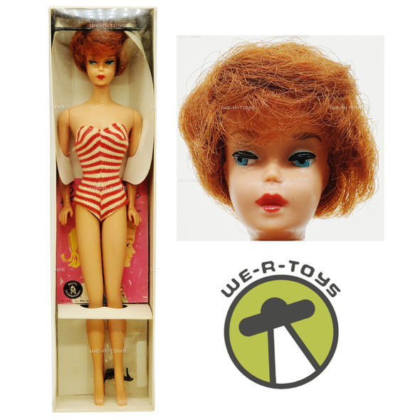 Vintage 1961 Titian Redhead Bubble Cut Barbie Doll in Red Striped Swimsuit 850