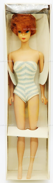 Vintage 1961 Titian Redhead Bubble Cut Barbie Doll in Blue Striped Swimsuit 850