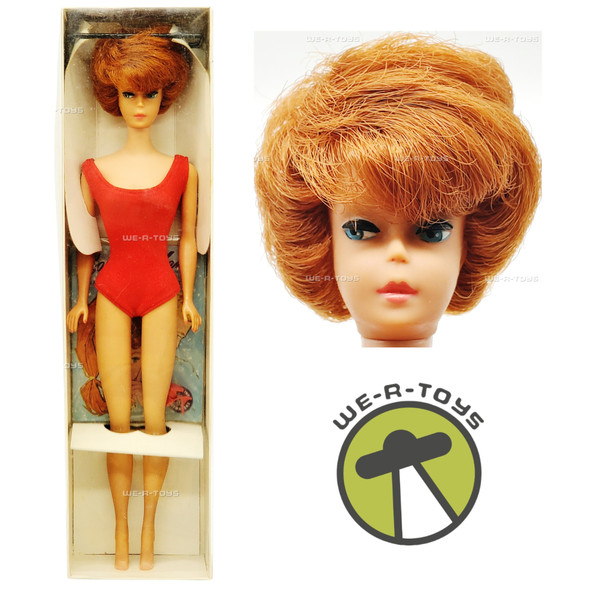 Vintage 1961 Titian Bubble Cut Barbie Doll in Red Swimsuit By Mattel Japan