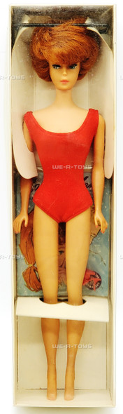 Vintage 1961 Titian Bubble Cut Barbie Doll in Red Swimsuit By Mattel Japan