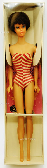 Vintage 1961 Raven Bubble Cut Barbie Doll in Red Striped Swimsuit 850