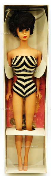 Vintage 1961 Brunette Bubble Cut Barbie Doll in Black Striped Swimsuit 850
