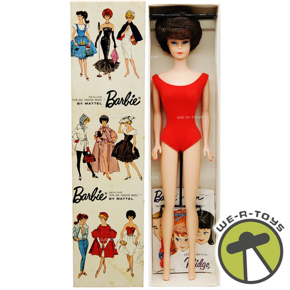 Vintage 1962 Brunette Bubble Cut Barbie Doll in Red Swimsuit By Mattel 850 (5)