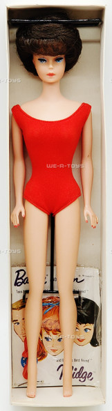 Vintage 1962 Brunette Bubble Cut Barbie Doll in Red Swimsuit By Mattel 850 (5)