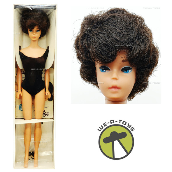 Vintage 1962 Brunette Bubble Cut Barbie Doll in Solid Black Swimsuit 850