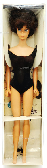 Vintage 1962 Brunette Bubble Cut Barbie Doll in Solid Black Swimsuit 850