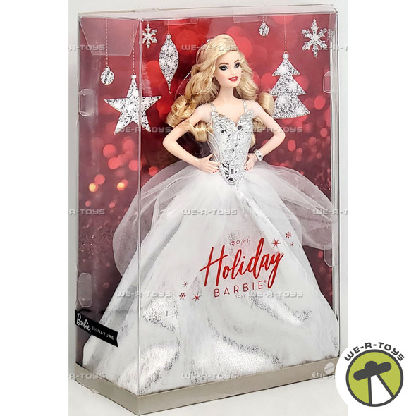Barbie Signature Holiday Doll Blonde Wavy Hair in Silver Gown 2021 Mattel #GXL21