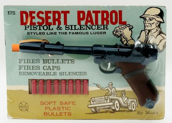 1960's Marx Toys Desert Patrol Toy Cap Gun Luger Pistol & Silencer No. 175 NEW