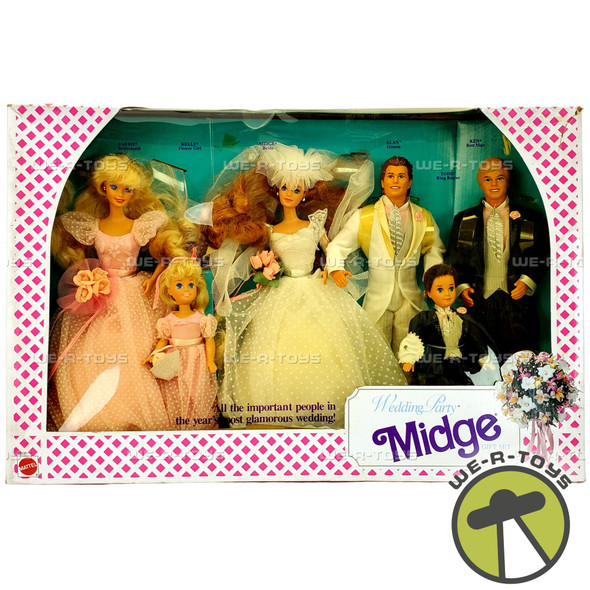Barbie ® Doll 1990 Mattel Midge Wedding Party Gift Set & Ken, Kelly, Todd, A