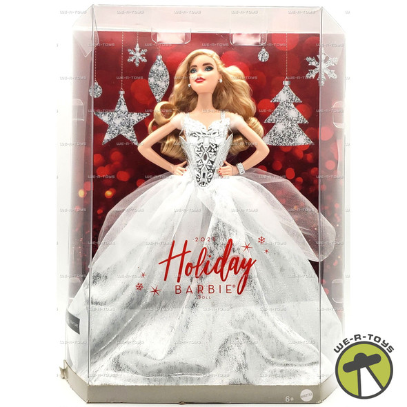 Barbie 2021 Holiday Signature Barbie Doll Mattel In Blonde White & Silver Gown