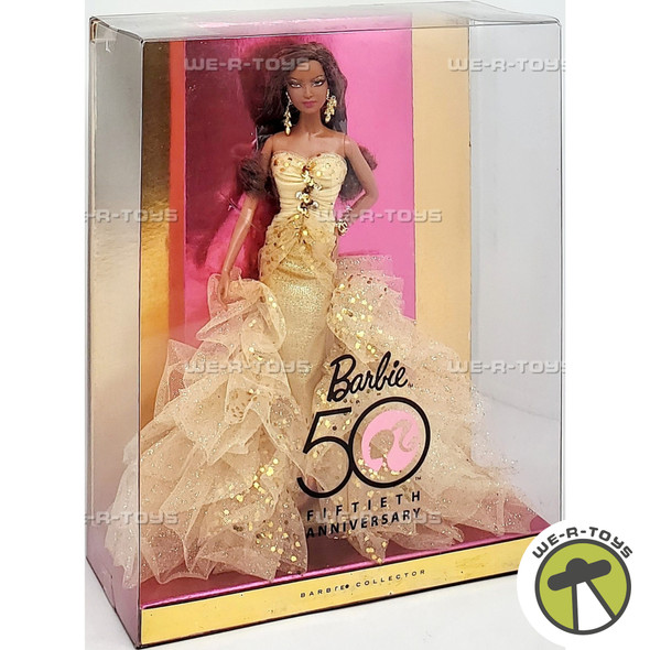 Barbie 50th Anniversary Doll African American Gold Dress Mattel 2008 #N5860