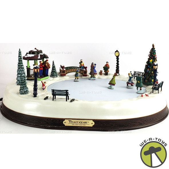 Village Square Holiday Skaters Christmas 1890 Victorian Ice Skating Scene 1995