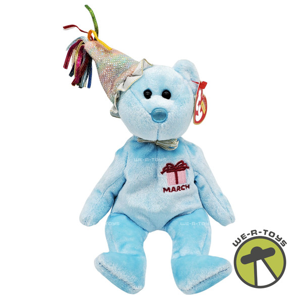 Ty Beanie Babies March the Birthday Bear with Hat Plush 2002