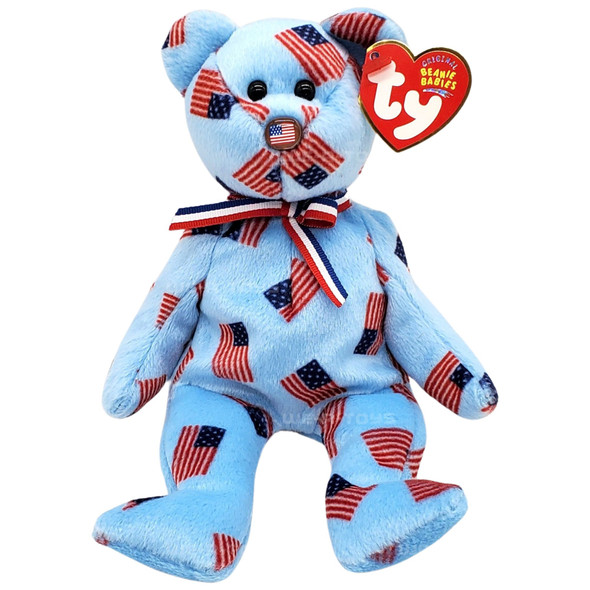 Ty Beanie Babies Union the Bear with Flag Nose Plush 2003 USA Exclusive