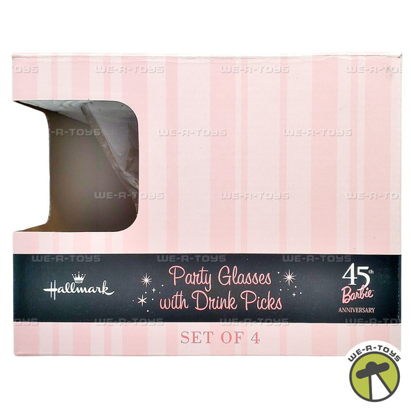 Hallmark Barbie 45th Anniversary Party Glasses with Drink Picks Set of 4