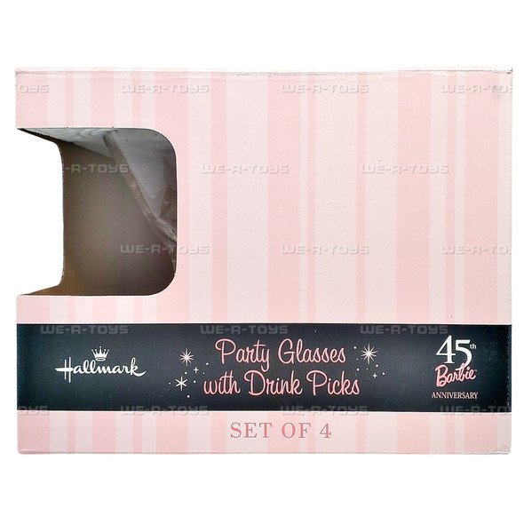 Hallmark Barbie 45th Anniversary Party Glasses with Drink Picks Set of 4