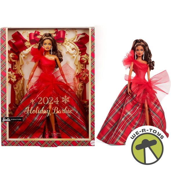 Barbie 2024 Holiday Barbie Latino HRM63 Plaid Gown w Red Bow
