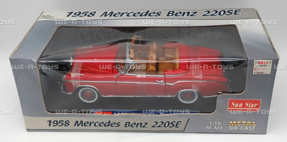 Sun Star 1958 Mercedes Benz 220SE Red Convertible 1:18 Die-Cast Vehicle #3551