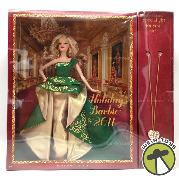 Holiday Barbie 2011 Barbie Doll with Gift Necklace Blonde 2010 Mattel T7914