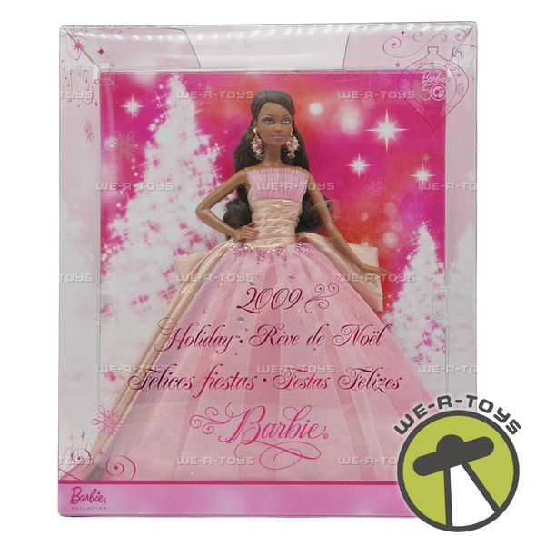 2009 Holiday Barbie African American Pink Dress Special Edition New R2710 Mattel