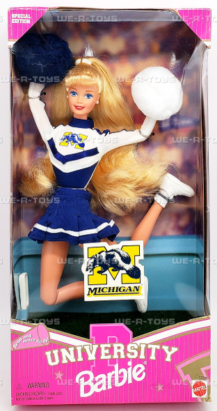 University of Michigan Cheerleader Barbie Doll Special Edition 1996 Mattel 17398