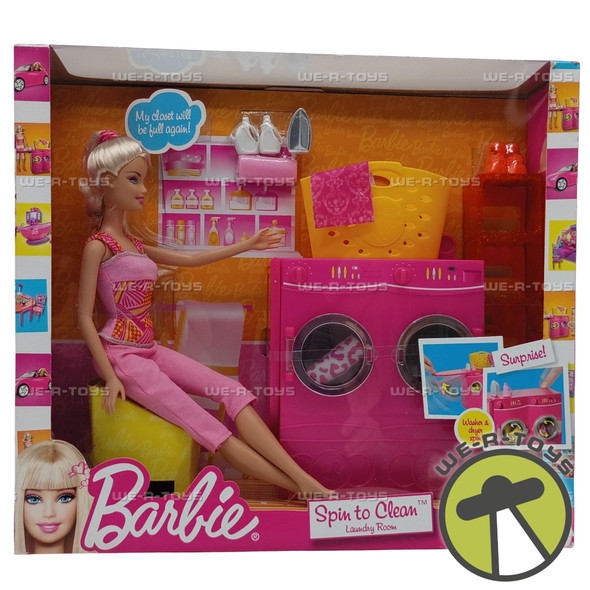 Barbie Spin To Clean Barbie Doll & Laundry Room Playset T7182 Mattel 2010 New