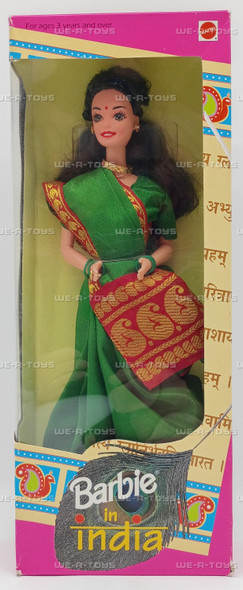 Barbie In India Black Hair Green Red & Gold Saree 2000 Mattel 3317 New
