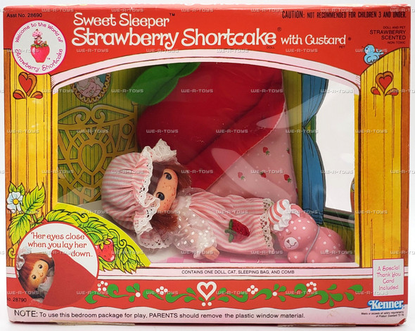 Strawberry Shortcake Sweet Sleeper Doll with Custard 1984 Kenner Item No 28790