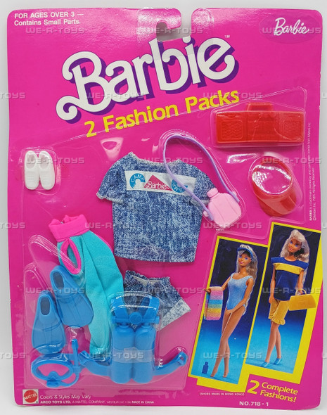 Barbie 2 Fashion Pack Denim Look Shorts Outfit Scuba Gear Mattel #718-1 New 1989